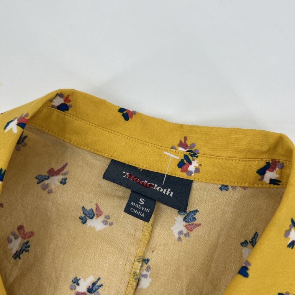 Modcloth Dynamo Daytime Button Up Womens Size S Yellow Cotton Blouse Retro - Picture 6 of 8
